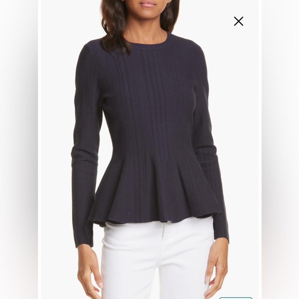 Ted Baker London Womens Beffi Ribbed Peplum Sweater Navy Size 4